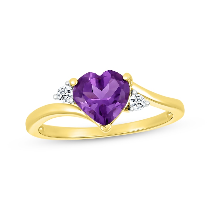 Heart Shaped Amethyst & Diamond Ring 1/15 ct tw 10K Yellow Gold Kay
