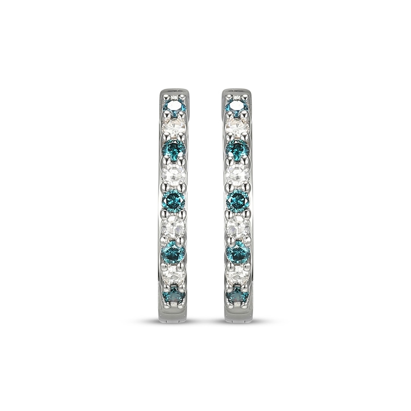 Main Image 2 of Blue & White Diamond Hoop Earrings 1/4 ct tw Sterling Silver