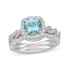 Thumbnail Image 1 of Neil Lane Cushion-Cut Aquamarine & Diamond Halo Bridal Set 5/8 ct tw Diamonds 14K White Gold