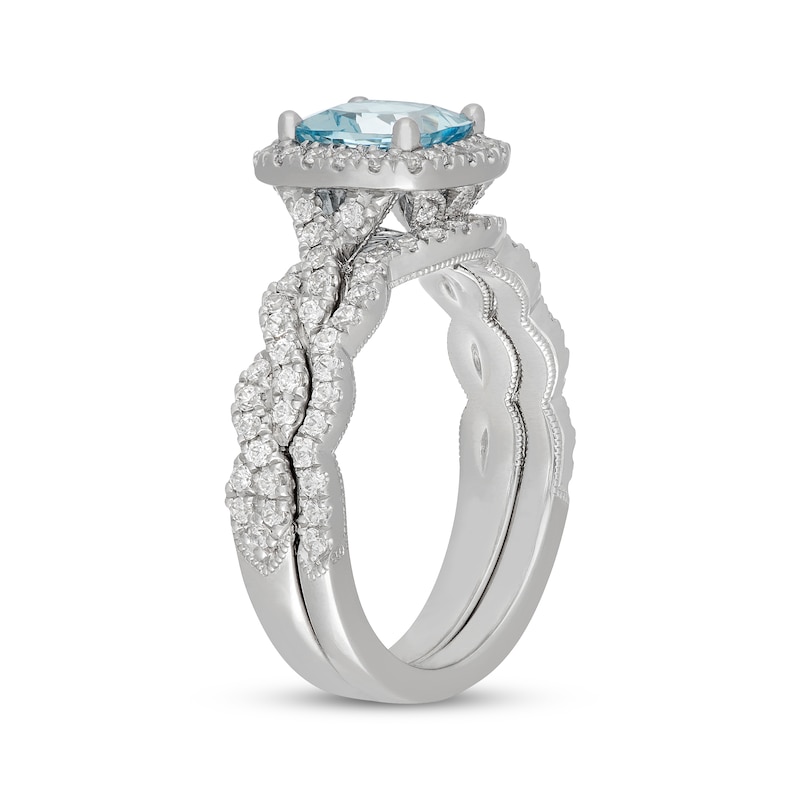 Main Image 2 of Neil Lane Cushion-Cut Aquamarine & Diamond Halo Bridal Set 5/8 ct tw Diamonds 14K White Gold