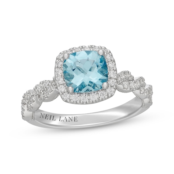 Neil Lane Cushion-Cut Aquamarine & Diamond Halo Engagement Ring 1/2 ct tw 14K White Gold