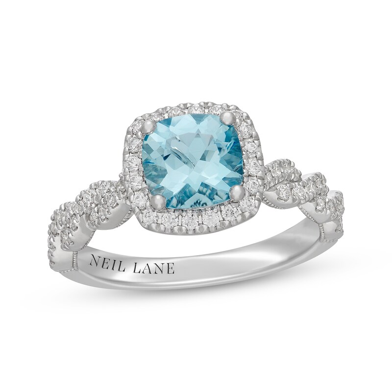 Main Image 1 of Neil Lane Cushion-Cut Aquamarine & Diamond Halo Engagement Ring 1/2 ct tw 14K White Gold