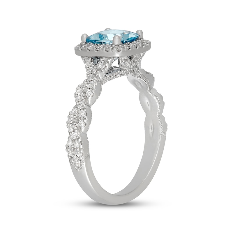 Main Image 2 of Neil Lane Cushion-Cut Aquamarine & Diamond Halo Engagement Ring 1/2 ct tw 14K White Gold