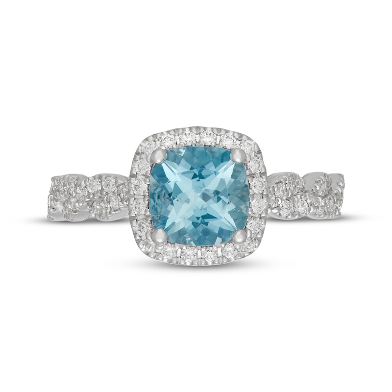 Main Image 3 of Neil Lane Cushion-Cut Aquamarine & Diamond Halo Engagement Ring 1/2 ct tw 14K White Gold