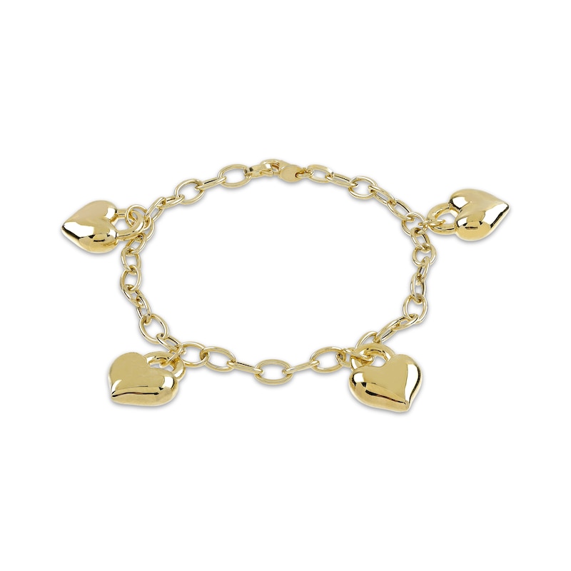 Main Image 2 of Puff Heart Charms Bracelet 14K Yellow Gold 7.5&quot;