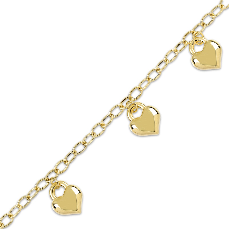 Main Image 3 of Puff Heart Charms Bracelet 14K Yellow Gold 7.5&quot;