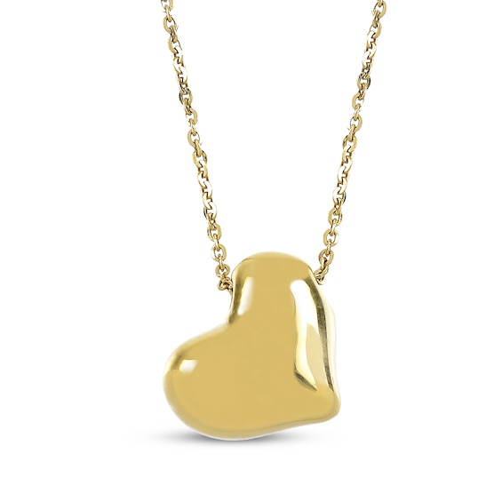 Tilted Puff Heart Necklace 14K Yellow Gold 18"