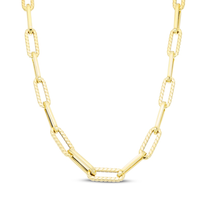 Main Image 1 of Textured Paperclip Chain Necklace 2mm Hollow 10K Yellow Gold 20&quot;
