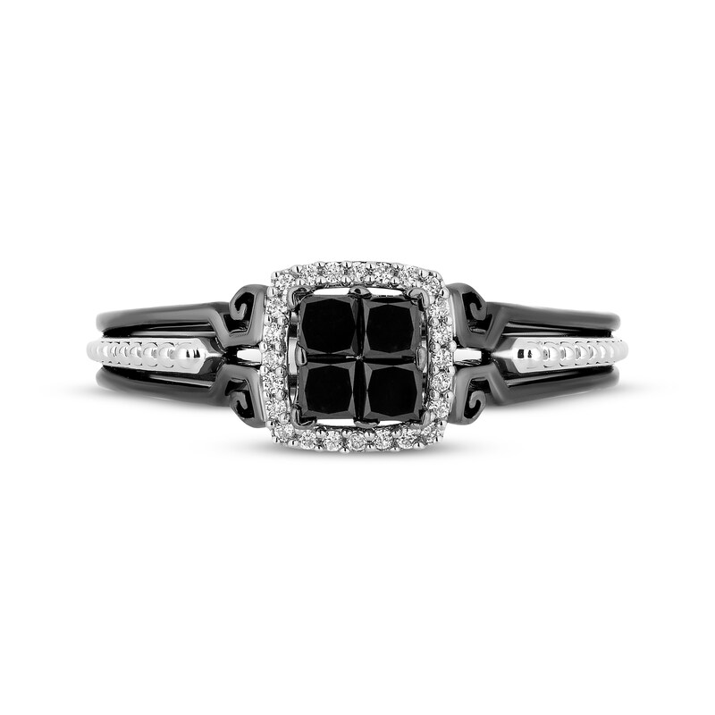 Disney Treasures The Nightmare Before Christmas Black Diamond Quad & White Diamond Ring 1/2 ct tw Sterling Silver