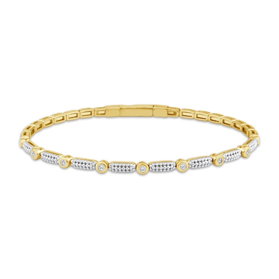 Diamond Station Flex Bangle Bracelet 1/6 ct tw 10K Yellow Gold