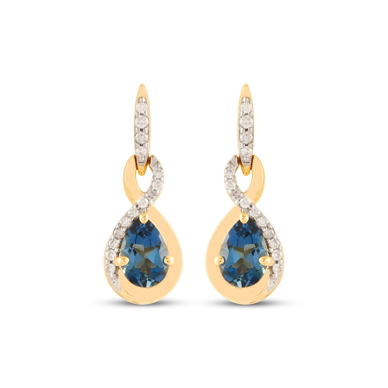 Main Image 2 of Pear-Shaped London Blue Topaz & Diamond Twist Dangle Earrings 1/10 ct tw 10K Yellow Gold