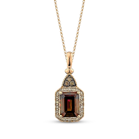 Le Vian Octagon-Cut Chocolate Quartz Necklace 1/4 ct tw Diamonds 14K Honey Gold 19"