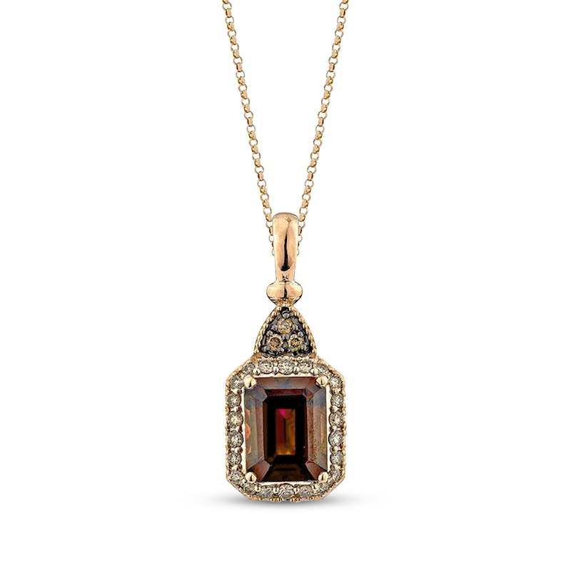 Main Image 1 of Le Vian Octagon-Cut Chocolate Quartz Necklace 1/4 ct tw Diamonds 14K Honey Gold 19"