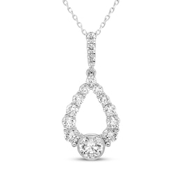 Milestones Diamond Teardrop Dangle Necklace 1-1/2 ct tw 10K White Gold 18"
