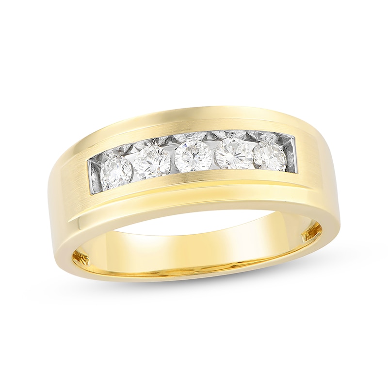 Main Image 1 of Now + Forever Men's Five-Stone Diamond Wedding Band 1/2 ct tw 10K Yellow Gold