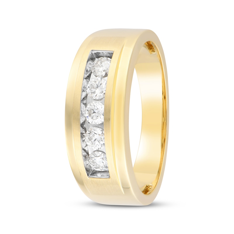 Main Image 2 of Now + Forever Men's Five-Stone Diamond Wedding Band 1/2 ct tw 10K Yellow Gold