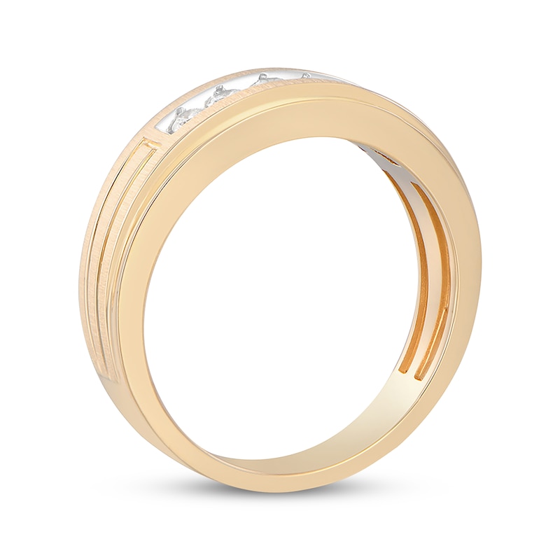 Main Image 2 of Now + Forever Men's Diamond Five-Stone Wedding Band 1/4 ct tw 10K Yellow Gold