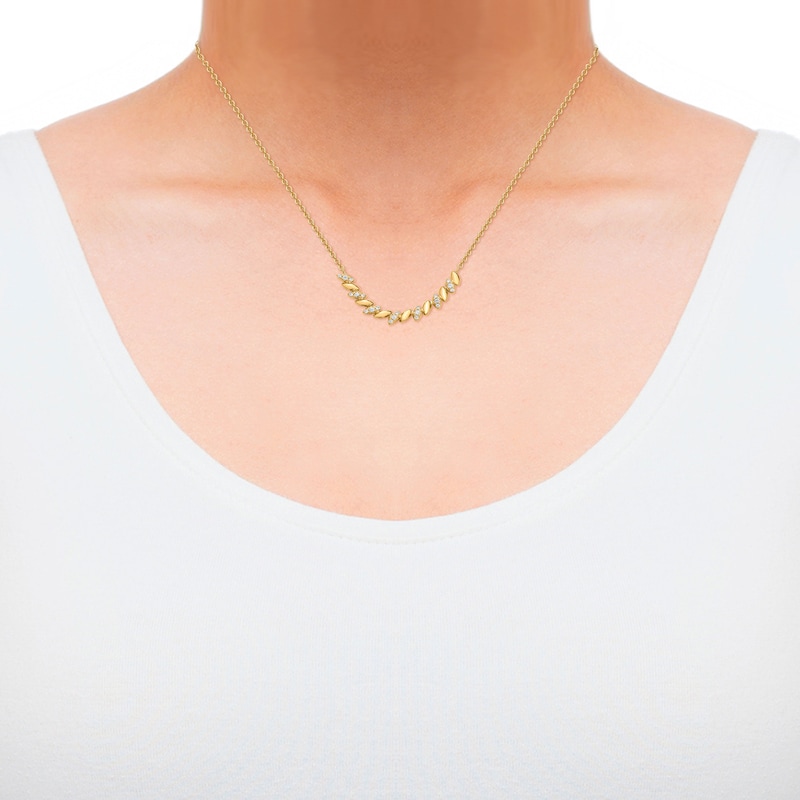 Main Image 4 of Diamond Marquise Link Smile Necklace 1/5 ct tw 10K Yellow Gold