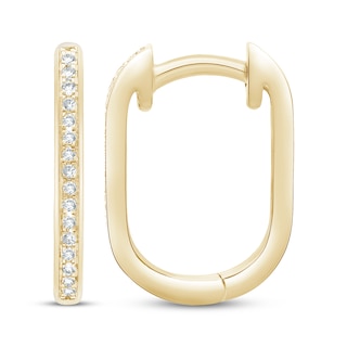 Diamond Oblong Hoop Earrings 1/10 ct tw 10K Yellow Gold