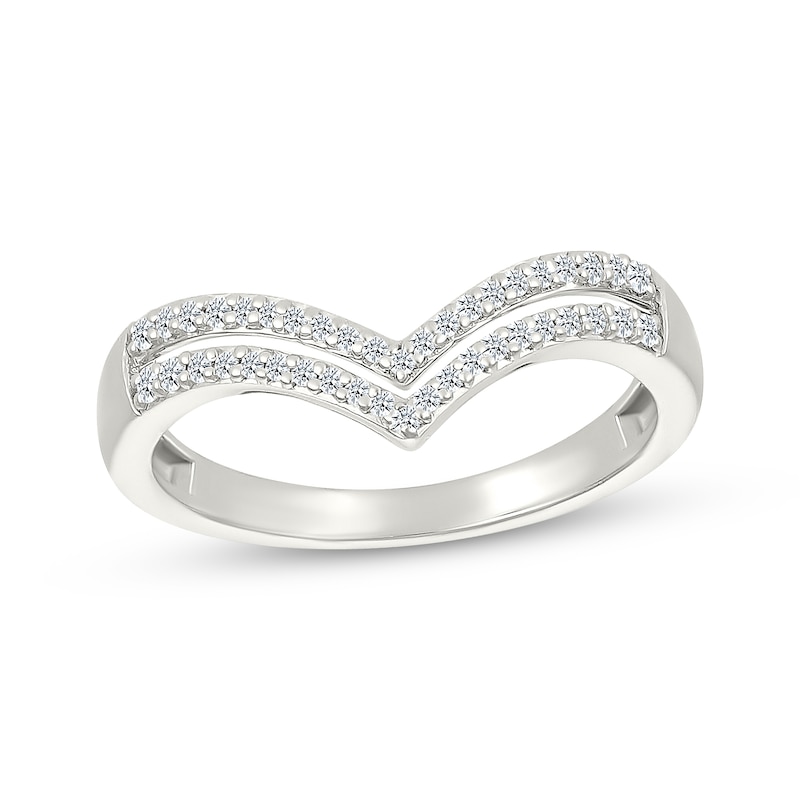 Main Image 1 of Diamond Faux Stack Chevron Ring 1/6 ct tw 10K White Gold
