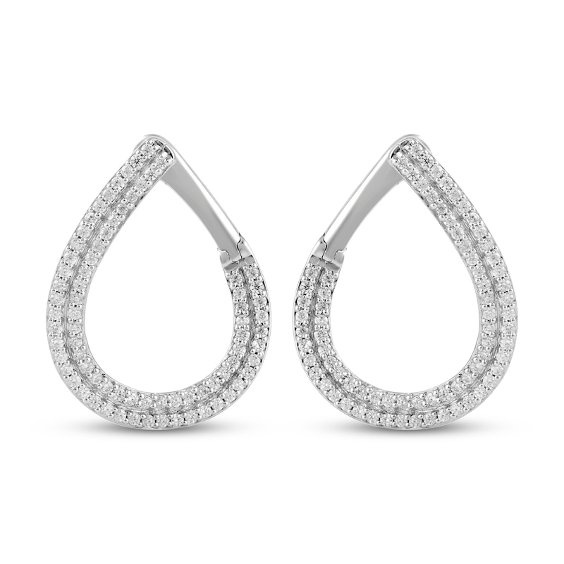 Main Image 2 of Diamond Teardrop Twist Hoop Earrings 1/3 ct tw 10K White Gold