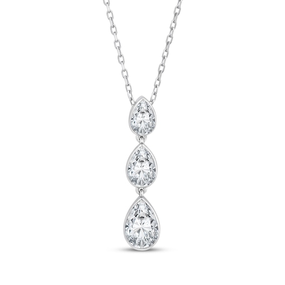 Memories Moments Magic Pear-Shaped Lab-Grown Diamond Drop Three-Stone Necklace 1 ct tw 14K White Gold 18"