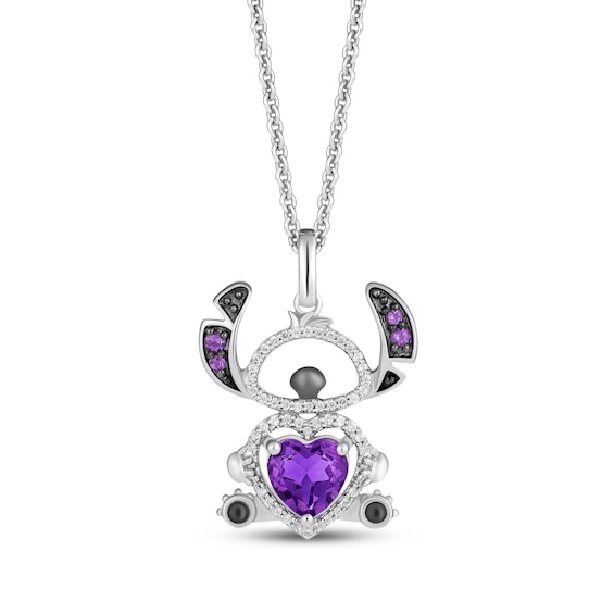 Disney Treasures Lilo & Stitch Heart-Shaped Amethyst & Diamond Necklace 1/10 ct tw Sterling Silver 19"