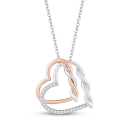 Hallmark Diamonds Intertwined Hearts Necklace 1/20 ct tw Sterling Silver & 10K Rose Gold 18"