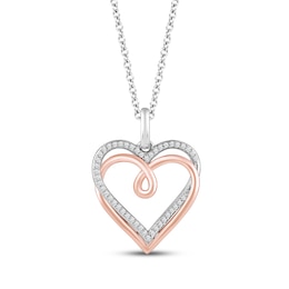Hallmark Diamonds Looping Hearts Necklace 1/10 ct tw Sterling Silver & 10K Rose Gold 18"