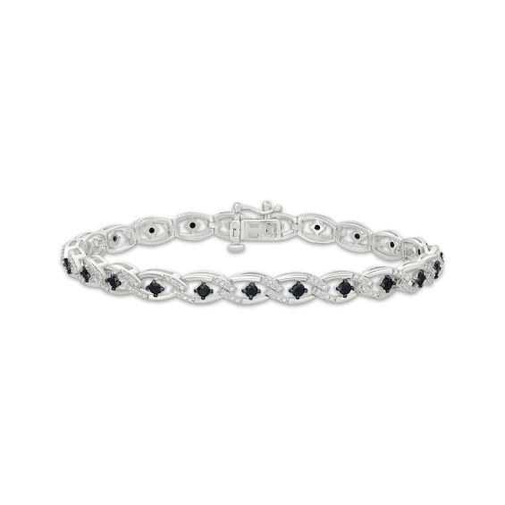Black & White Diamond Link Bracelet 1 ct tw Sterling Silver 7"