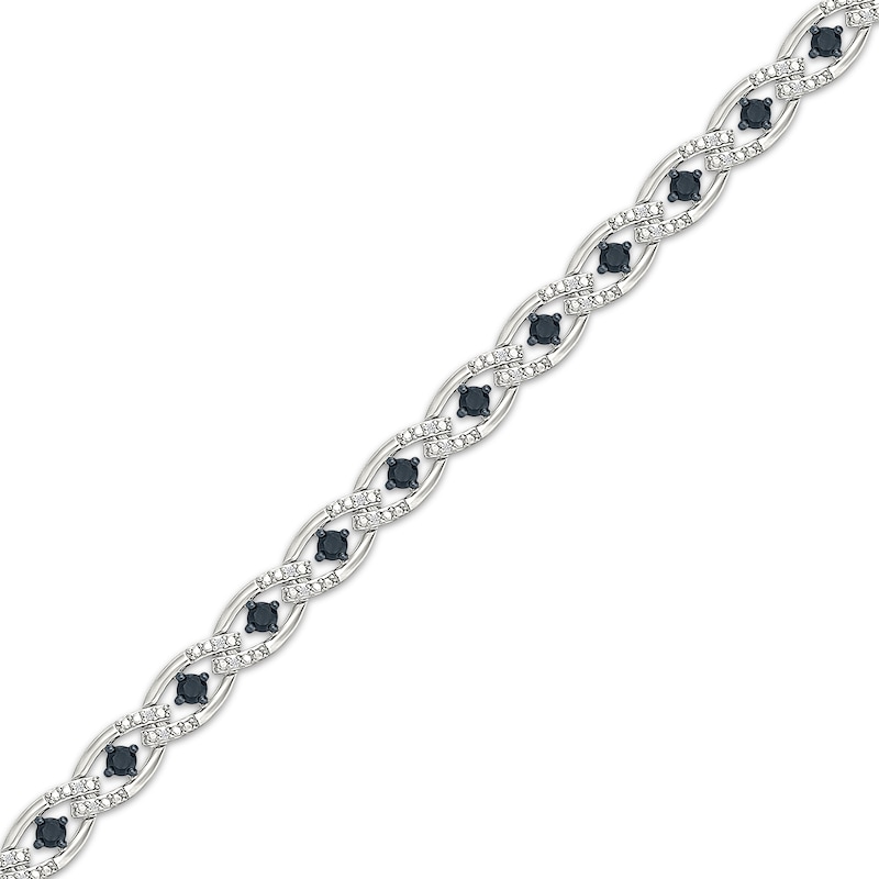 Main Image 2 of Black & White Diamond Link Bracelet 1 ct tw Sterling Silver 7"