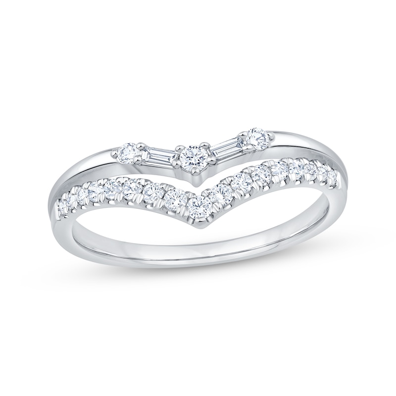 Main Image 1 of Now + Forever Baguette & Round-Cut Diamond Chevron Split Shank Wedding Ring 1/3 ct tw 14K White Gold
