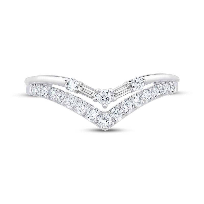 Main Image 3 of Now + Forever Baguette & Round-Cut Diamond Chevron Split Shank Wedding Ring 1/3 ct tw 14K White Gold