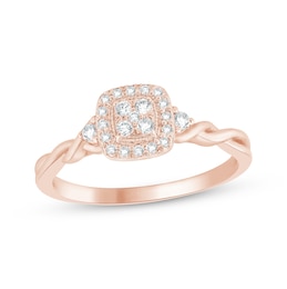 Multi-Diamond Cushion Halo Promise Ring 1/6 ct tw 10K Rose Gold