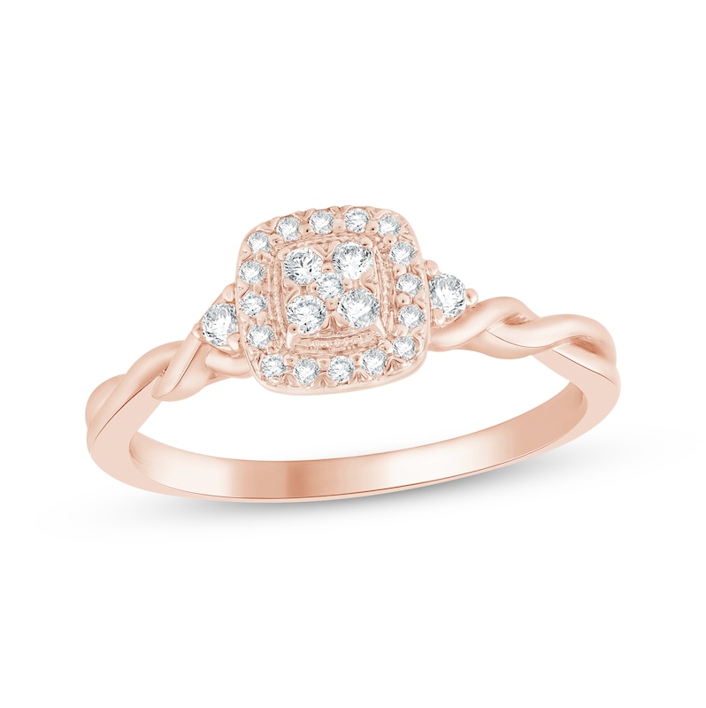 Main Image 1 of Multi-Diamond Cushion Halo Promise Ring 1/6 ct tw 10K Rose Gold