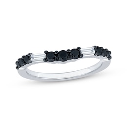 Now + Forever Baguette-Cut White Diamond & Round-Cut Black Diamond Contour Anniversary Ring 1/2 ct tw 14K White Gold