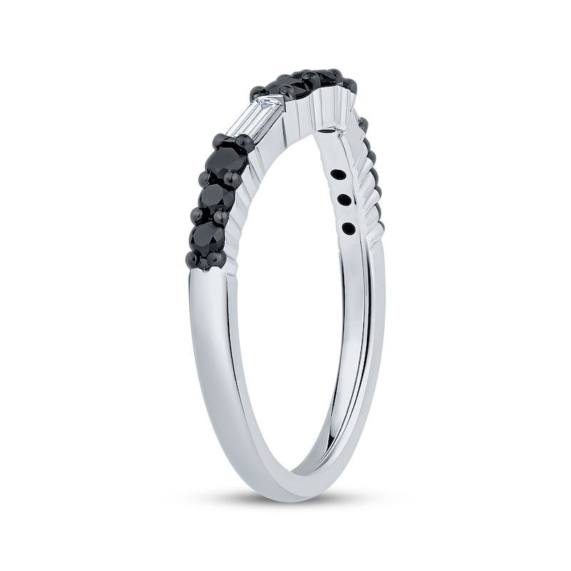 Main Image 2 of Now + Forever Baguette-Cut White Diamond & Round-Cut Black Diamond Contour Anniversary Ring 1/2 ct tw 14K White Gold