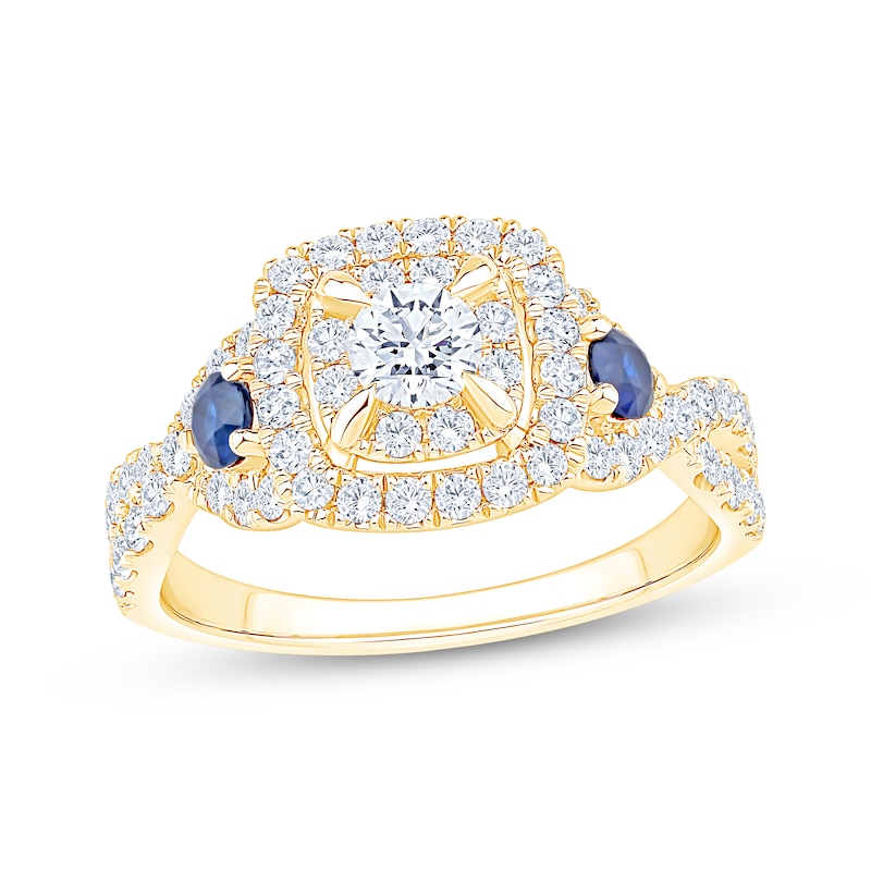 Main Image 1 of Now + Forever Round-Cut Diamond & Natural Blue Sapphire Engagement Ring 1 ct tw 14K Yellow Gold
