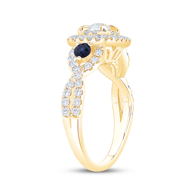 Main Image 2 of Now + Forever Round-Cut Diamond & Natural Blue Sapphire Engagement Ring 1 ct tw 14K Yellow Gold