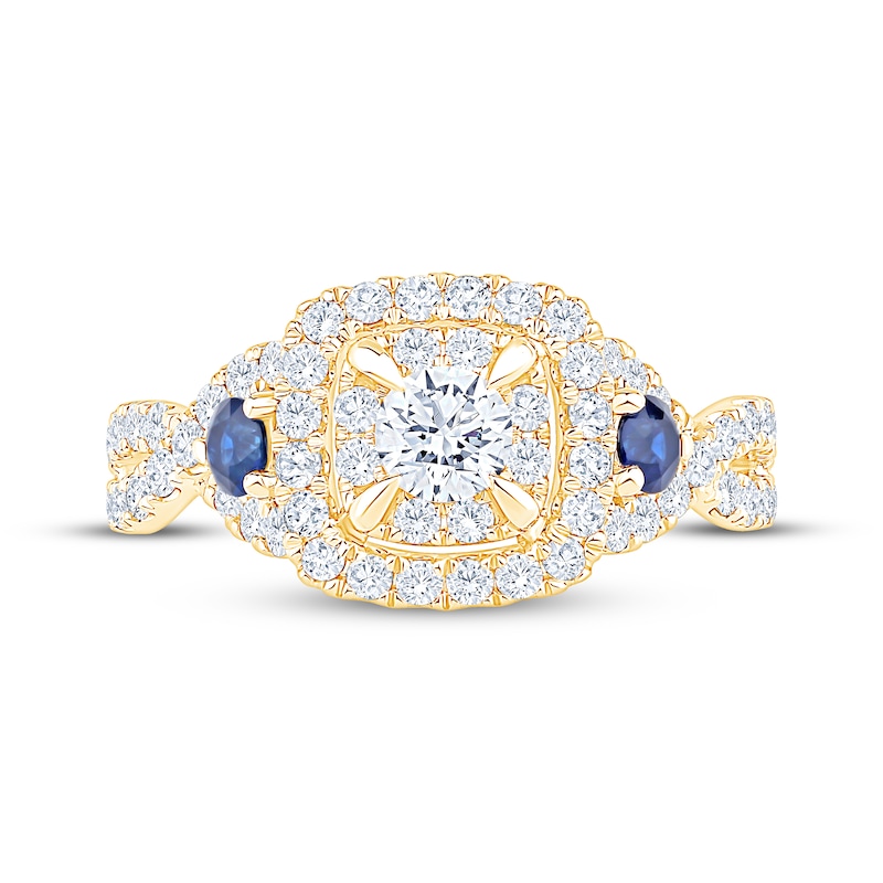 Main Image 3 of Now + Forever Round-Cut Diamond & Natural Blue Sapphire Engagement Ring 1 ct tw 14K Yellow Gold