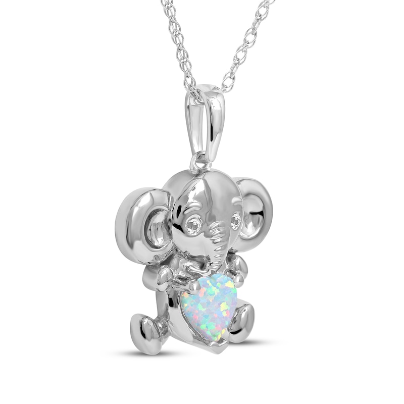 Main Image 2 of Heart-Shaped Lab-Created Opal & White Lab-Created Sapphire Elephant Necklace Sterling Silver 18&quot;