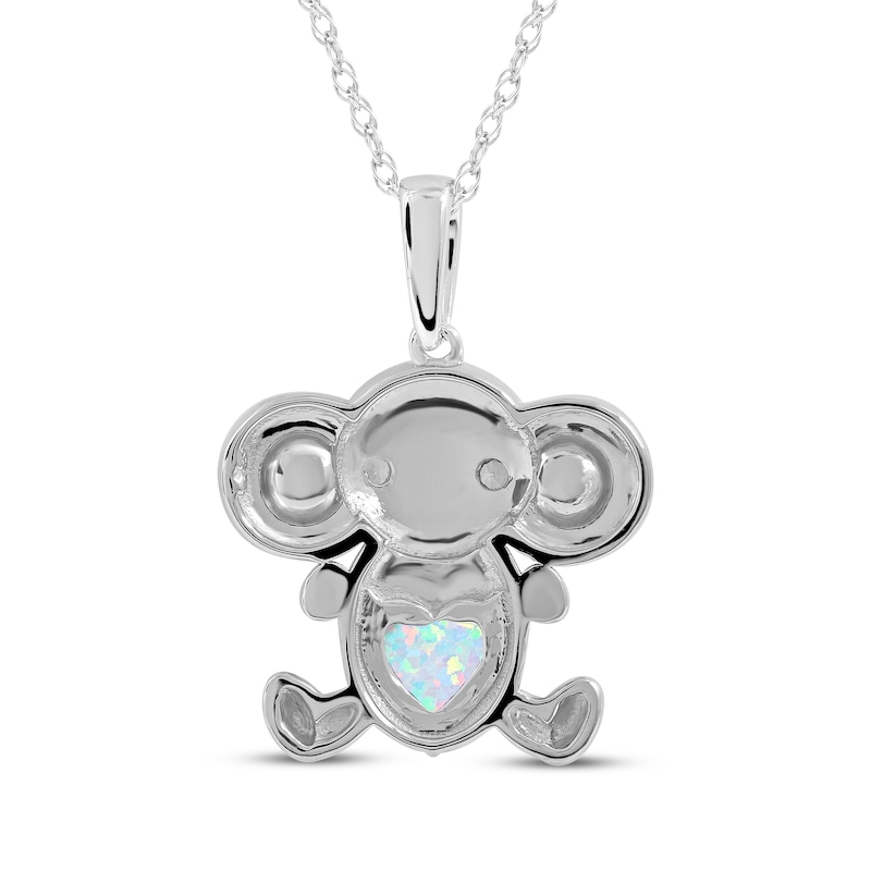 Main Image 3 of Heart-Shaped Lab-Created Opal & White Lab-Created Sapphire Elephant Necklace Sterling Silver 18&quot;