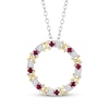 Thumbnail Image 1 of Lab-Created Ruby & White Lab-Created Sapphire Circle Necklace Sterling Silver & 10K Yellow Gold 18&quot;