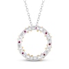 Thumbnail Image 3 of Lab-Created Ruby & White Lab-Created Sapphire Circle Necklace Sterling Silver & 10K Yellow Gold 18&quot;