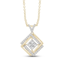 Diamond Overlapping Squares Necklace 1/3 ct tw 10K Yellow Gold 18"