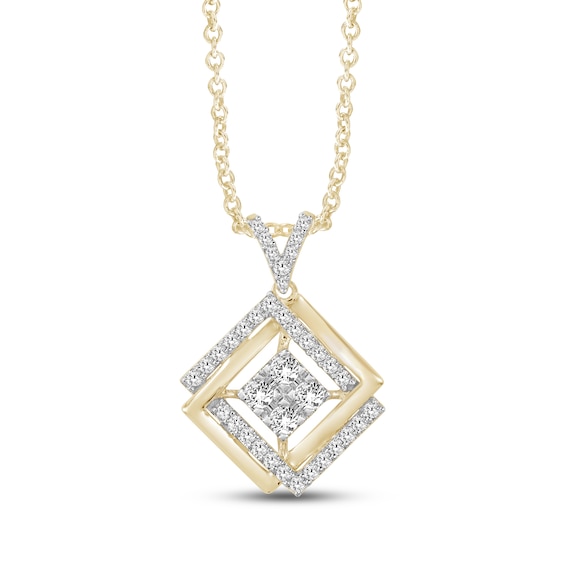Diamond Overlapping Squares Necklace 1/3 ct tw 10K Yellow Gold 18"