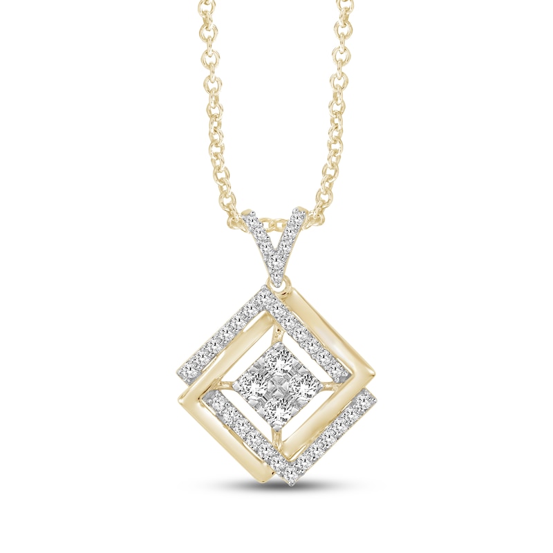 Main Image 1 of Diamond Overlapping Squares Necklace 1/3 ct tw 10K Yellow Gold 18&quot;