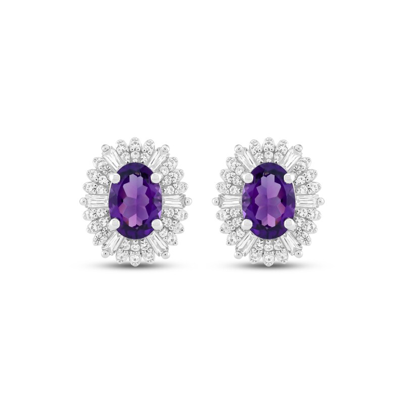 Main Image 2 of Oval-Cut Amethyst & White Lab-Created Sapphire Halo Stud Earrings Sterling Silver