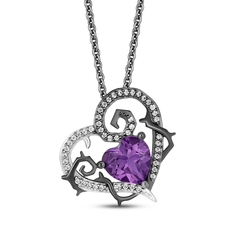 Main Image 1 of Disney Treasures The Nightmare Before Christmas Amethyst & Diamond Heart Necklace 1/8 ct tw Sterling Silver 18"