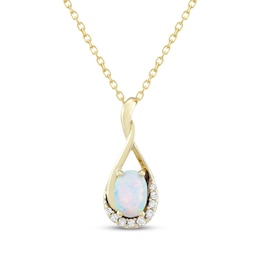 Oval-Cut Lab-Created Opal & Diamond Twist Necklace 1/15 ct tw 10K Yellow Gold 18"
